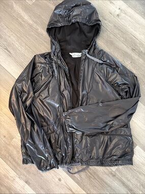 Athleta Women’s Black Windbreaker - Shiny Faux Leather Look - EUC, XL